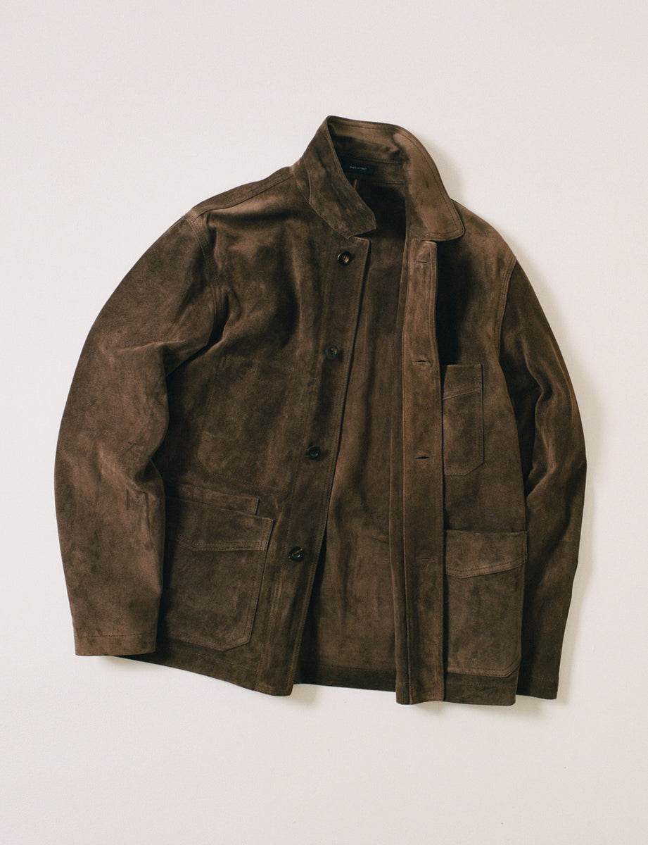 Chocolate Brown Heavyweight Suede Five-Pocket Chore Jacket – Drakes US
