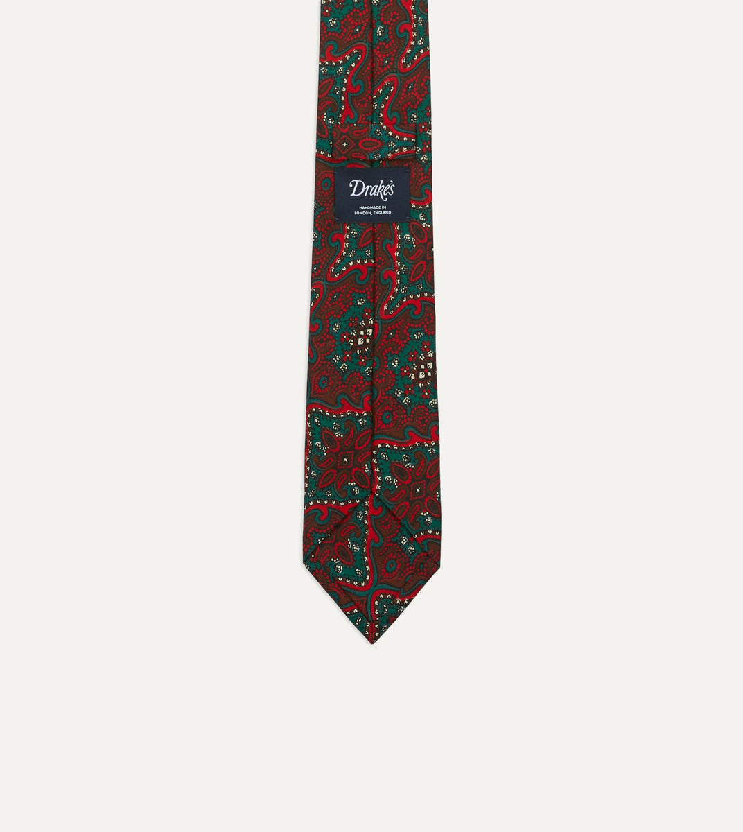 Red and Green Baroque Print Silk Self Tipped Tie | Drake's