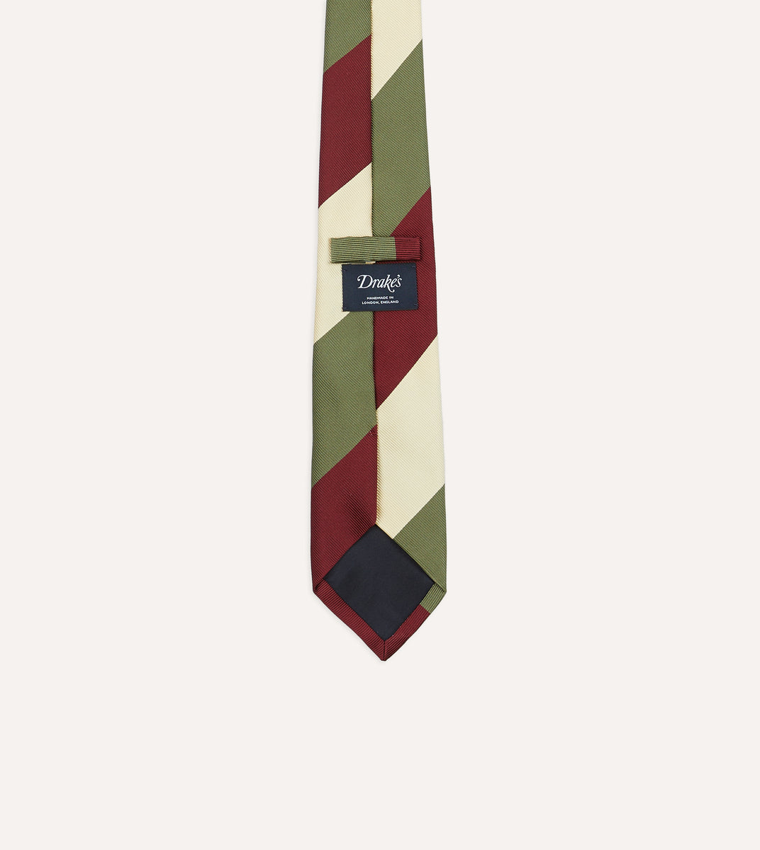 Olive, Red and Ecru Triple Stripe Mogador Tipped Tie – Drakes US