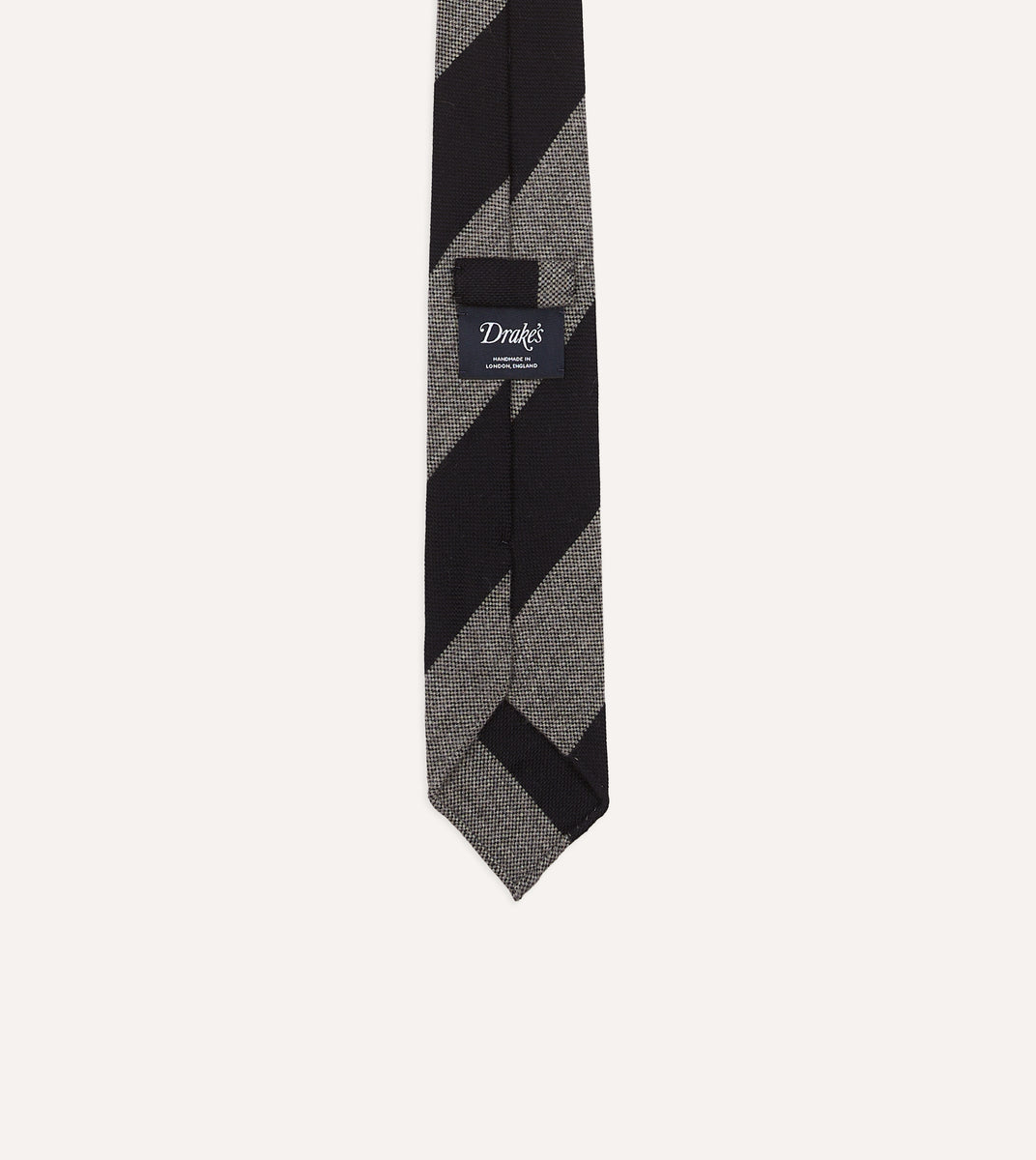 Grey and Black Block Stripe Hand Rolled Wool Tie – Drakes US