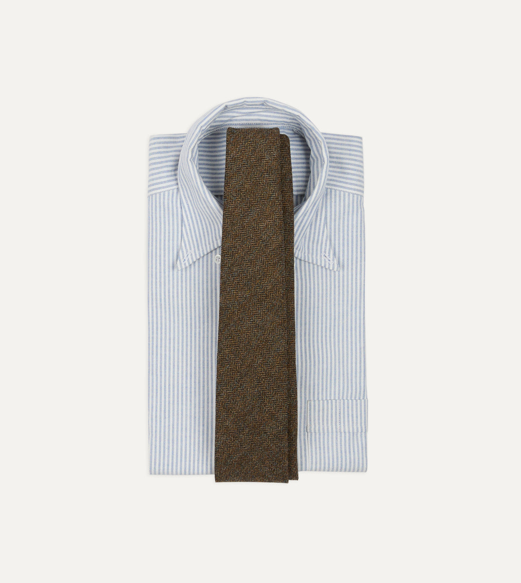 Brown Herringbone Shetland Wool Hand Rolled Tie – Drakes US