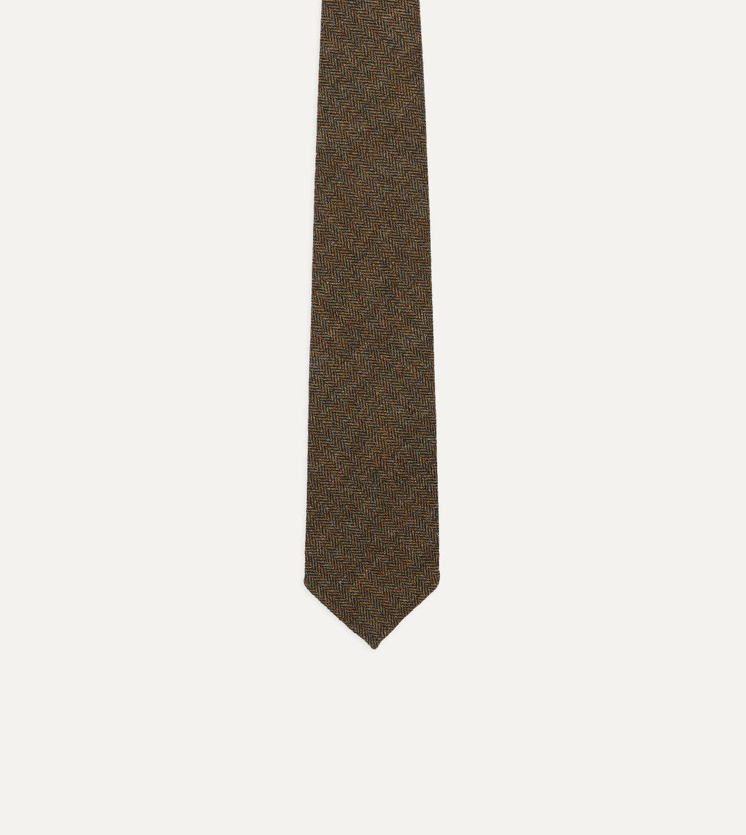 Brown Herringbone Shetland Wool Hand Rolled Tie – Drakes US