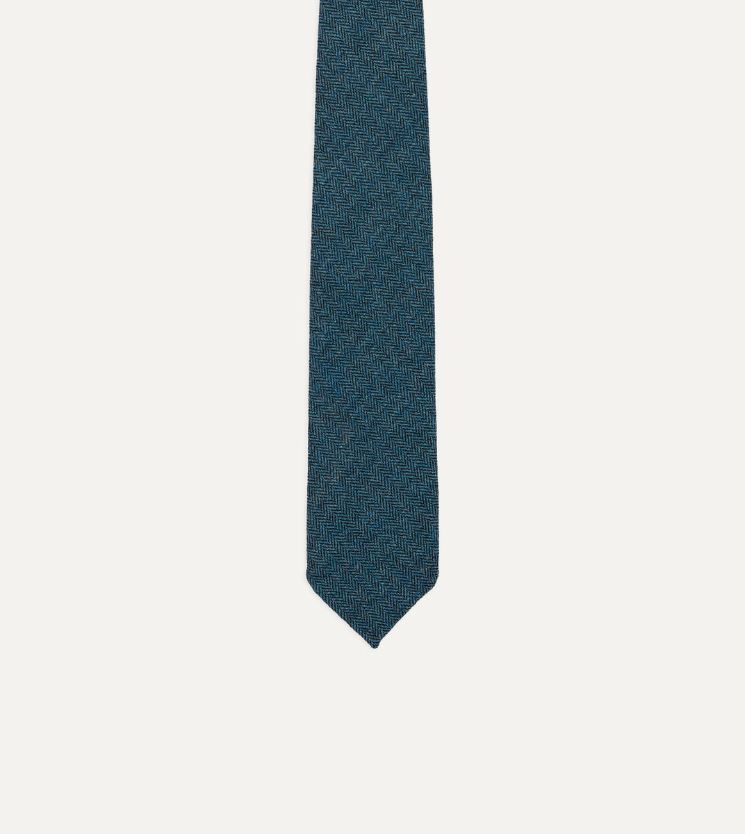 Blue Herringbone Shetland Wool Hand Rolled Tie – Drakes US