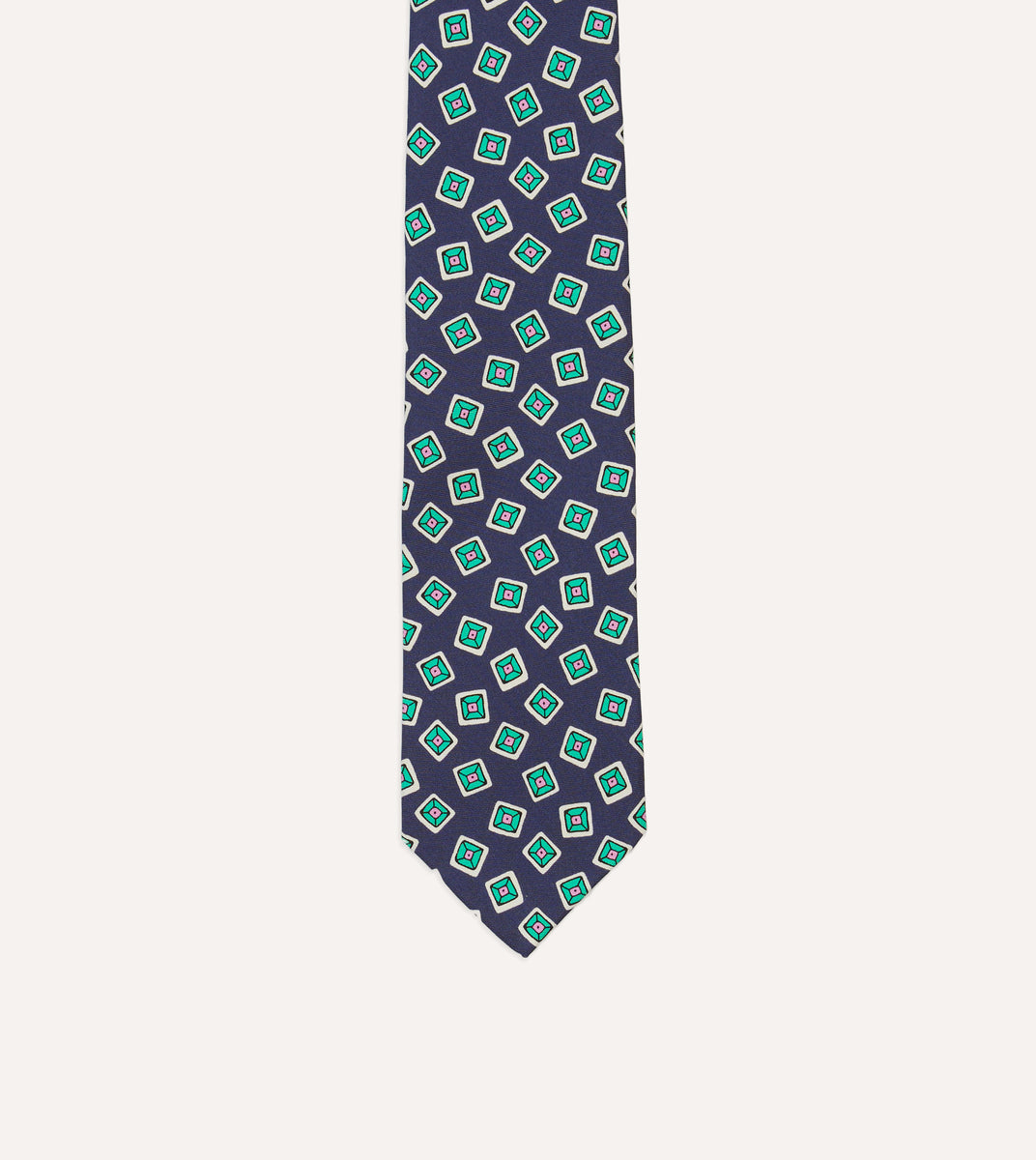Navy Jumbled Tile Print Silk Self Tipped Tie – Drakes US