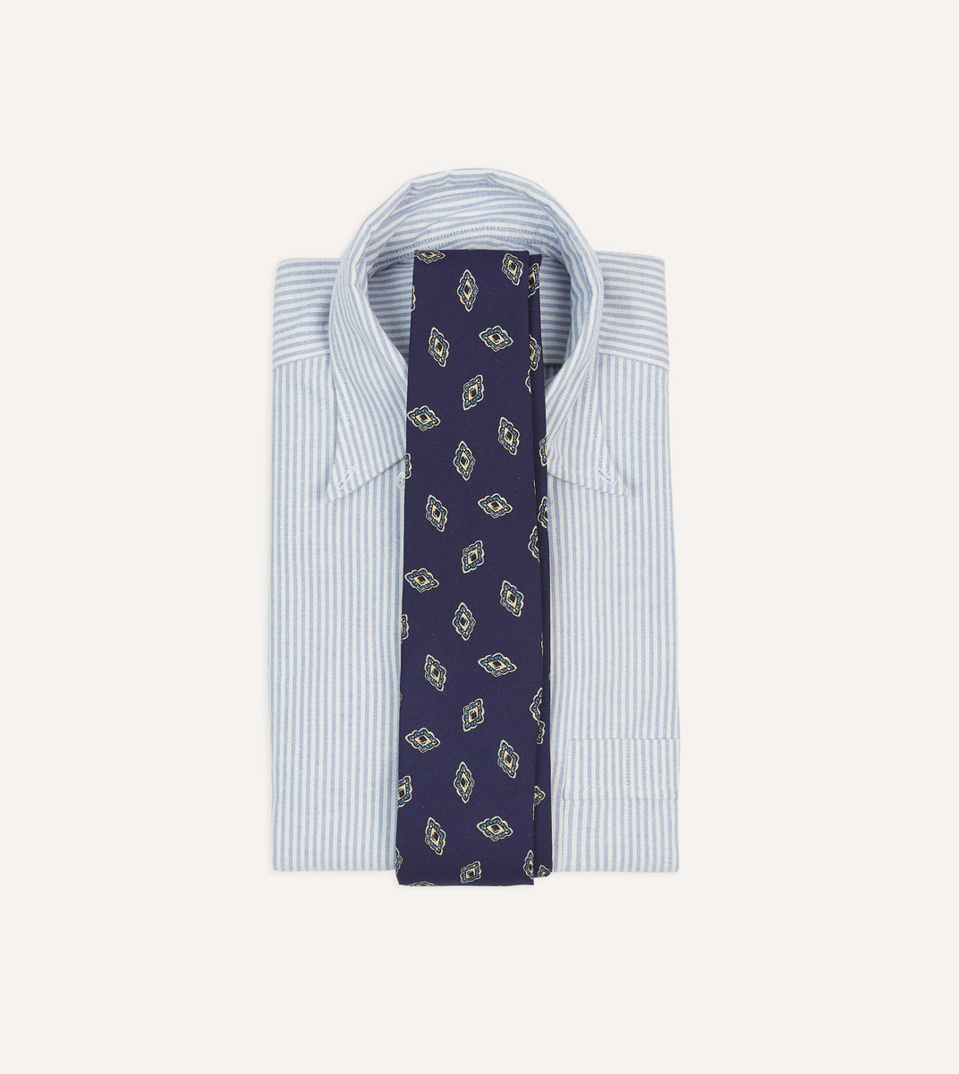 Navy Diamond Flower Print Silk Self-Tipped Tie – Drakes US