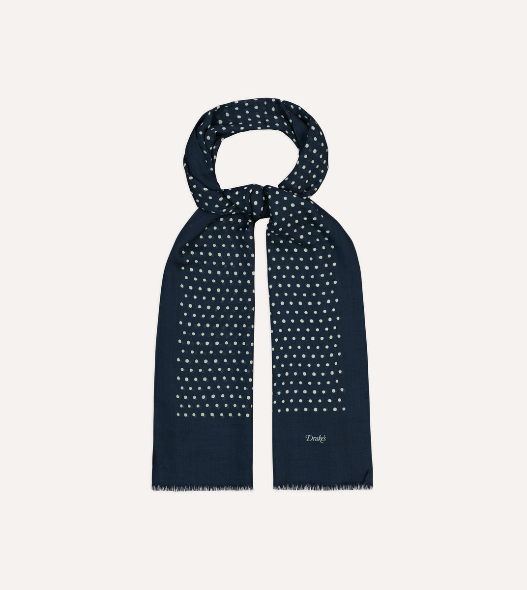 Navy Polka Dot Wool Scarf – Drakes US - Main Image