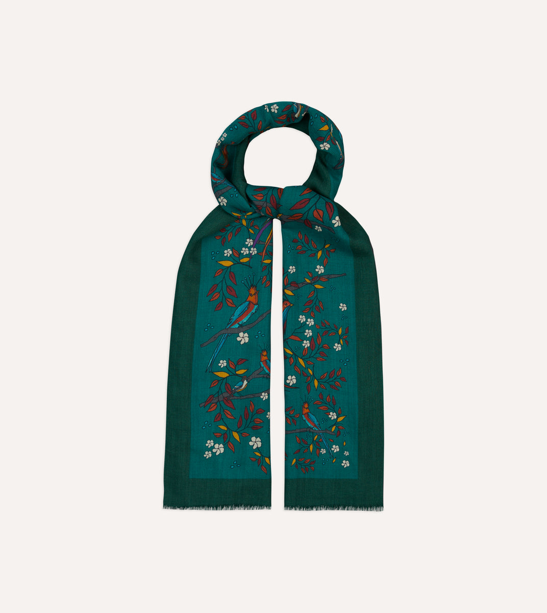 Green Birds of Paradise Print Wool Scarf – Drakes US