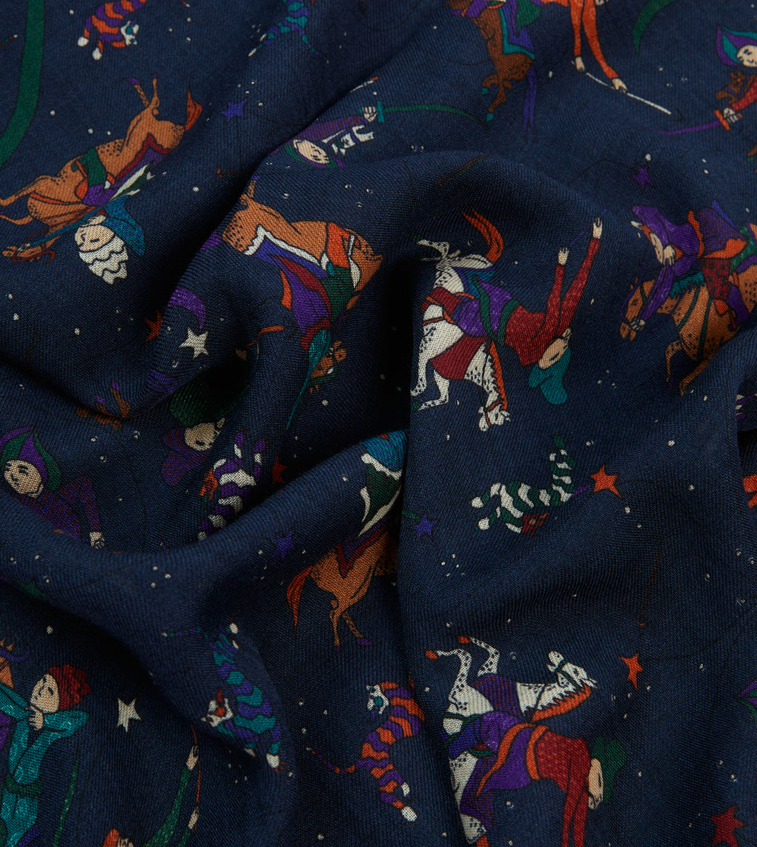 Navy Mughal and Stars Print Wool Scarf – Drakes US