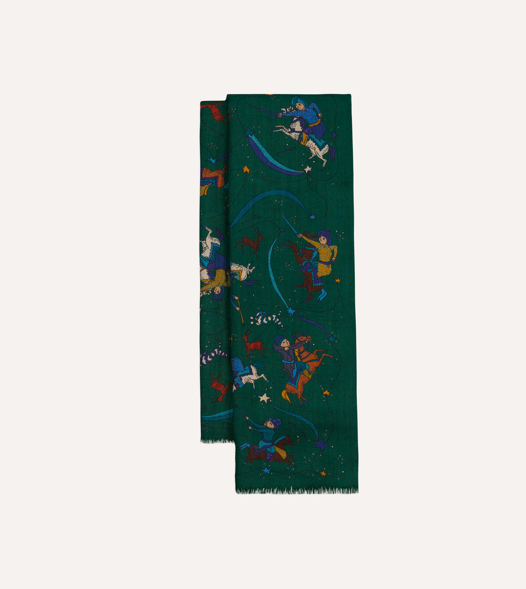 Green Mughal and Stars Print Wool Scarf – Drakes US