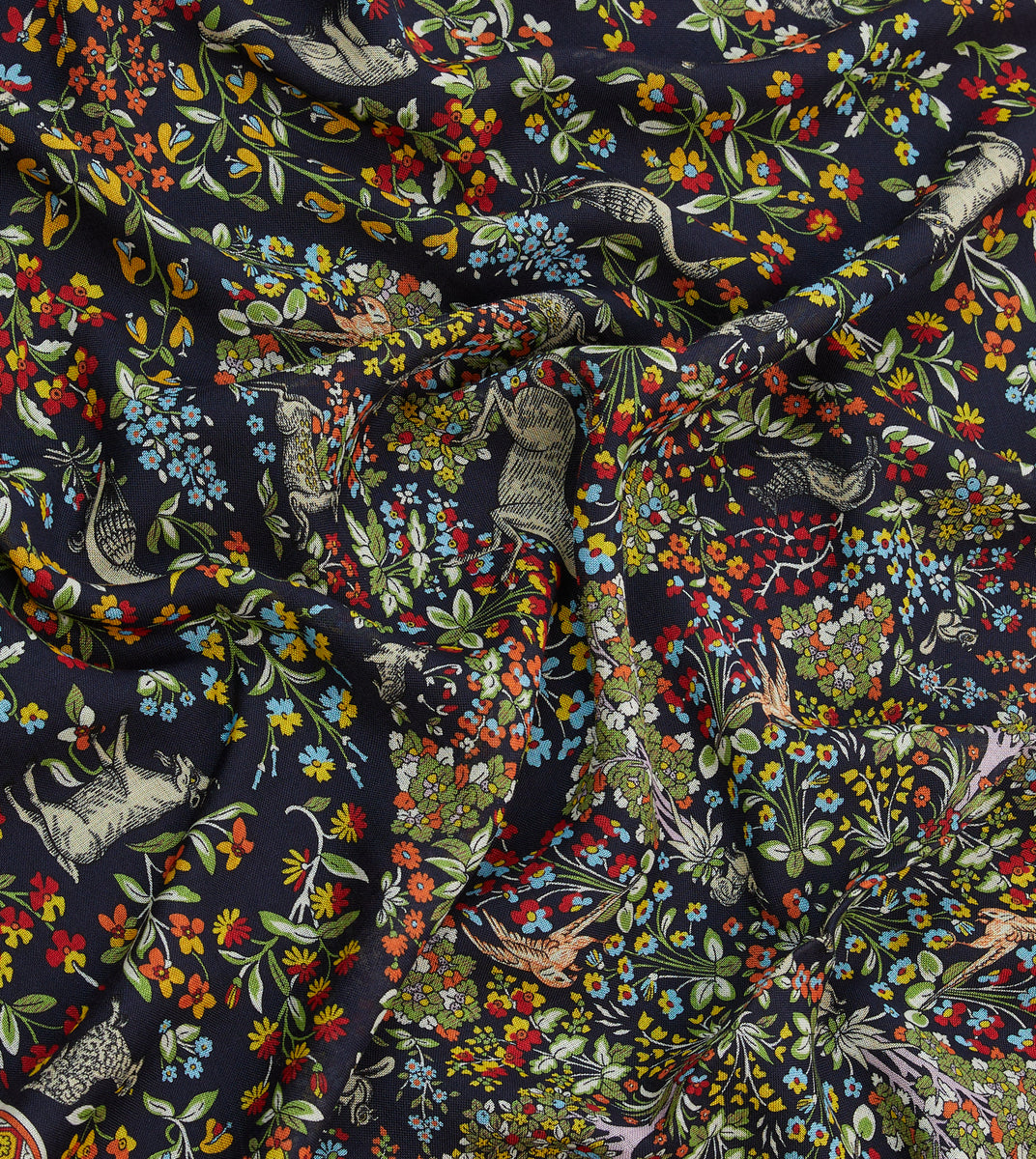 Navy Forest Animals Print Wool-Silk Scarf – Drakes US