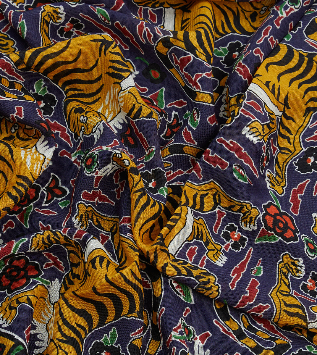 Blue Tiger Print Wool-Silk Scarf – Drakes US