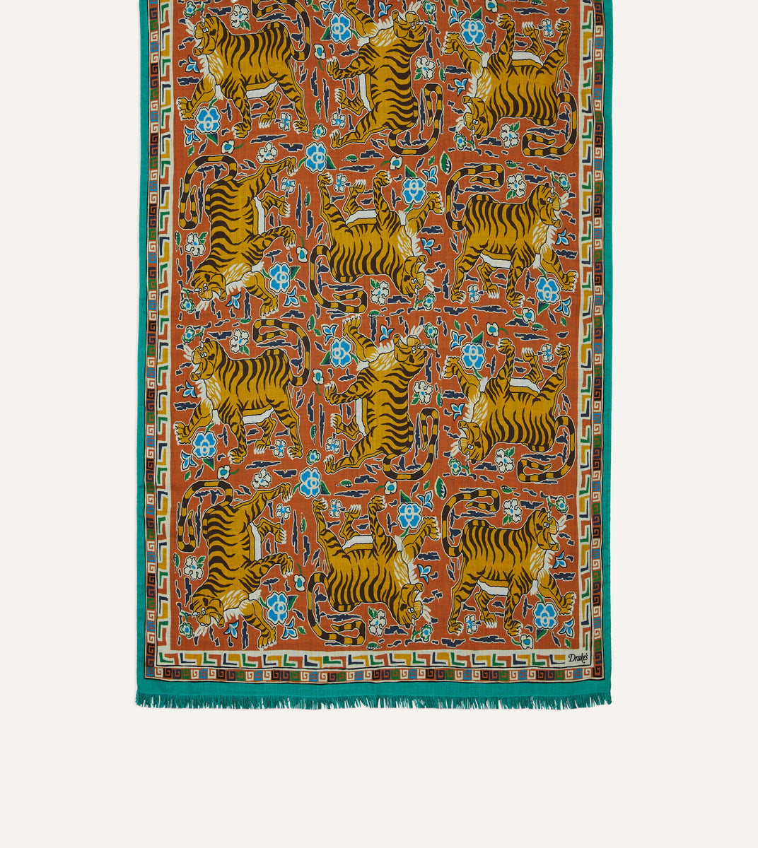 【とりくん】BAL JACQUARDKNITSOCCER SCARF Orange Jumbo Tiger Print Wool-Silk Scarf – Drakes US