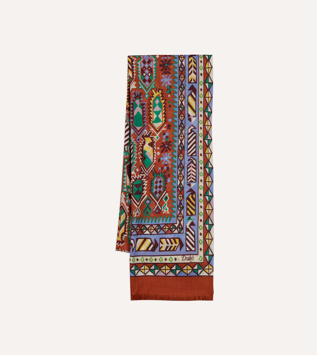 Rust Rug Print Tubular Wool-Silk Scarf – Drakes US