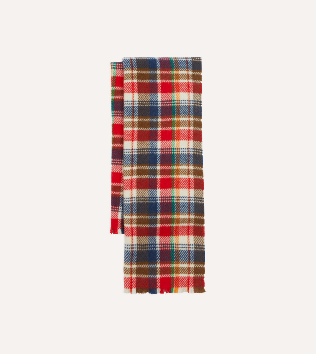 Red Multi Tartan Check Wool Scarf – Drakes US