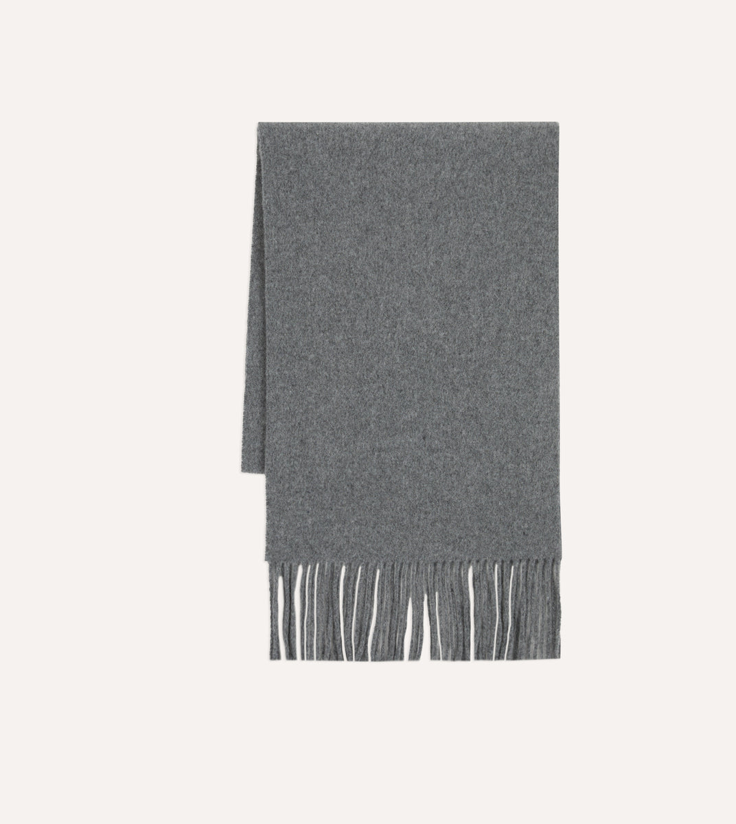 Grey Solid Wool Fringed Scarf – Drakes US