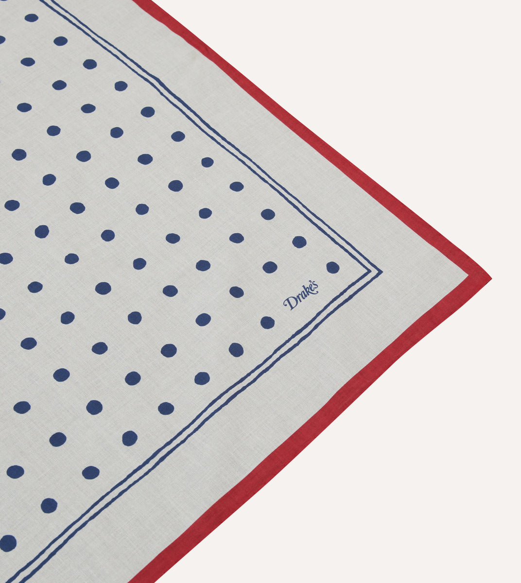 White and Navy Polka Dot Print Bandana – Drakes US