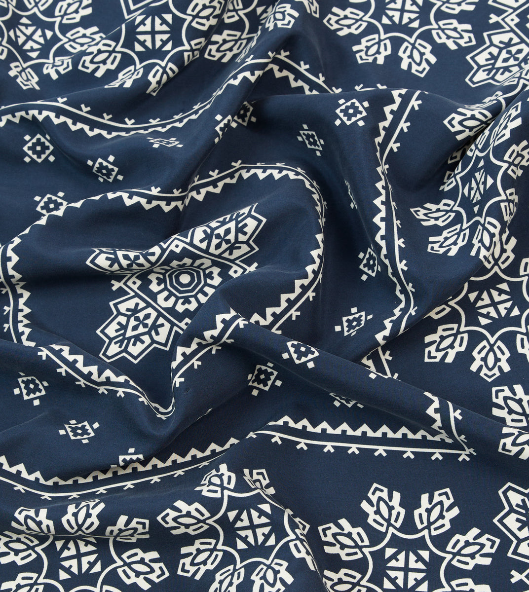 Navy Traditional Print Silk Bandana – Drakes US