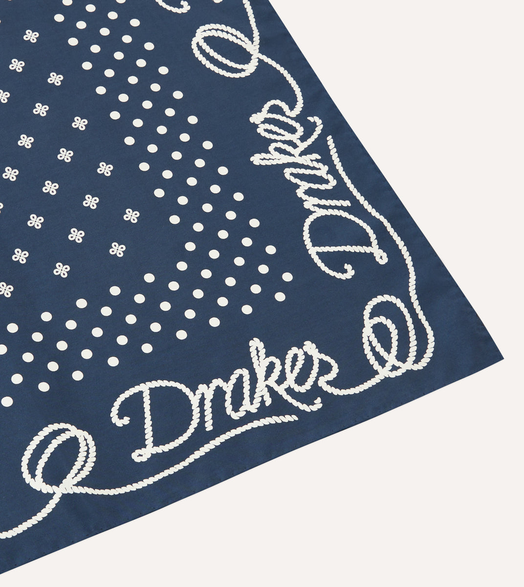[新品] 格安Drakes ネイビードット　スカーフ　65x65cm Navy Summer Mughal Print Wool Silk Scarf – Drakes US