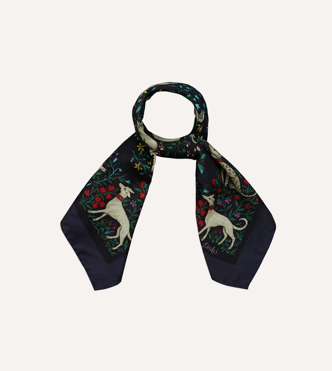 Drake's 動物柄 ネイビー スカーフ ウールシルク Navy Unicorn Print Wool-Silk Bandana – Drakes US