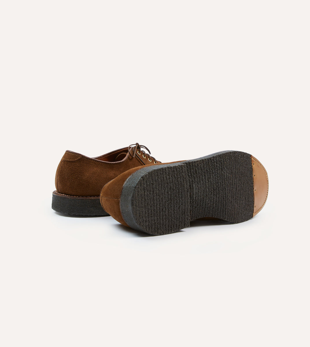 Alden for Drake's Tobacco Suede Plain-Toe Blucher with Double