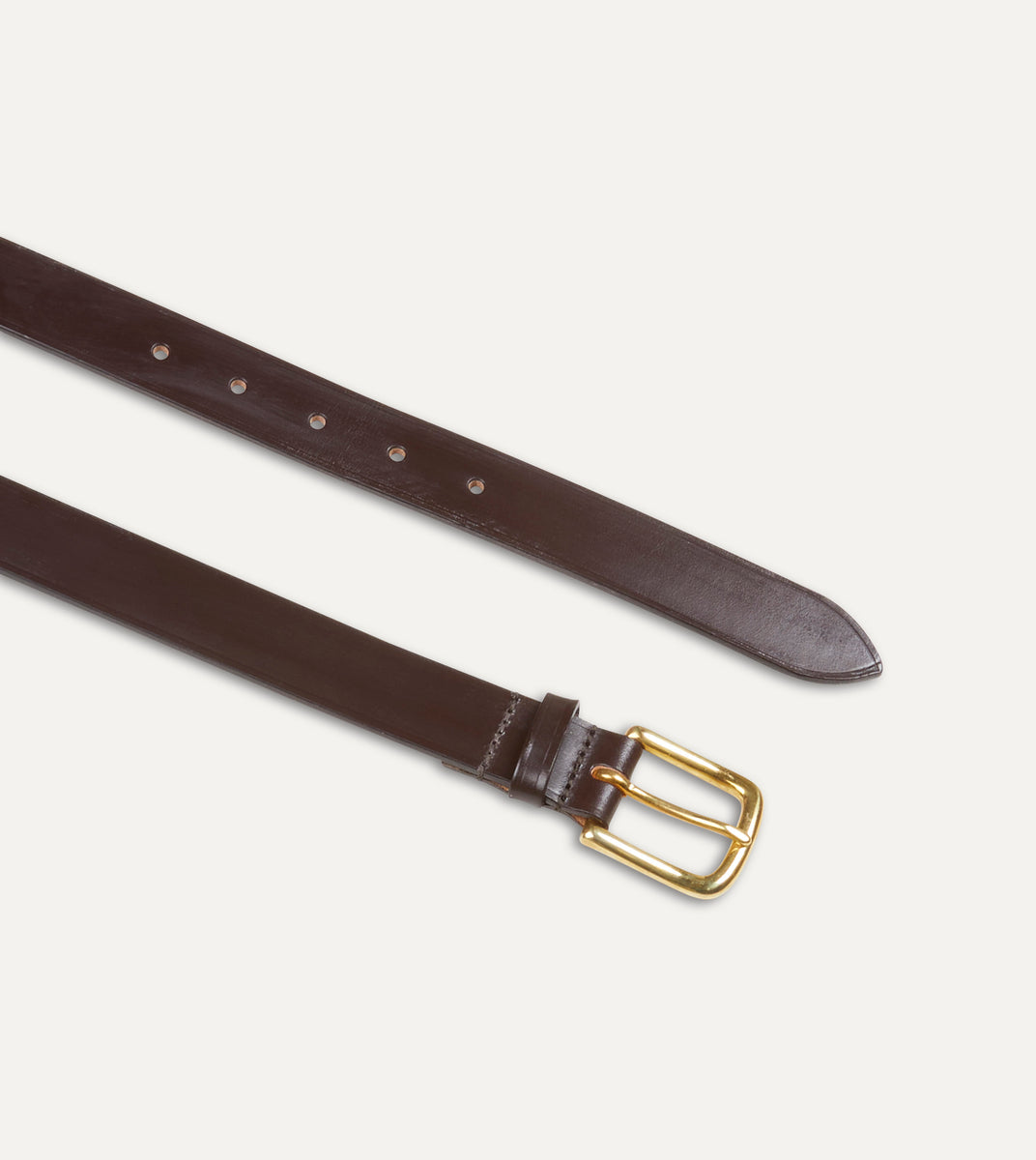 Dark Brown Unlined Bridle Leather Belt with Brass Buckle – Drakes US