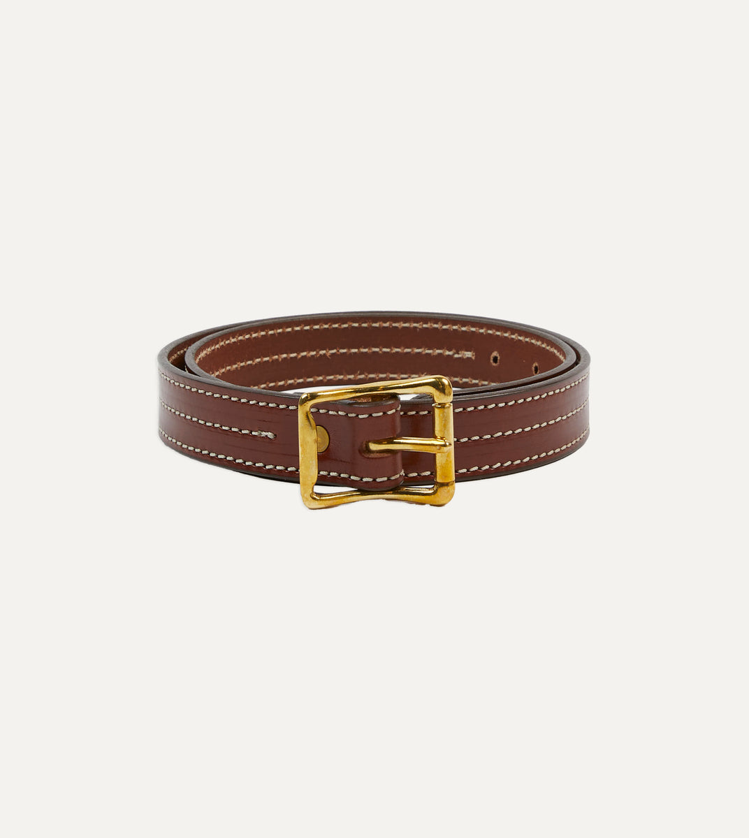 Yuketen Brown Triple Stitched Leather Belt – Drakes US