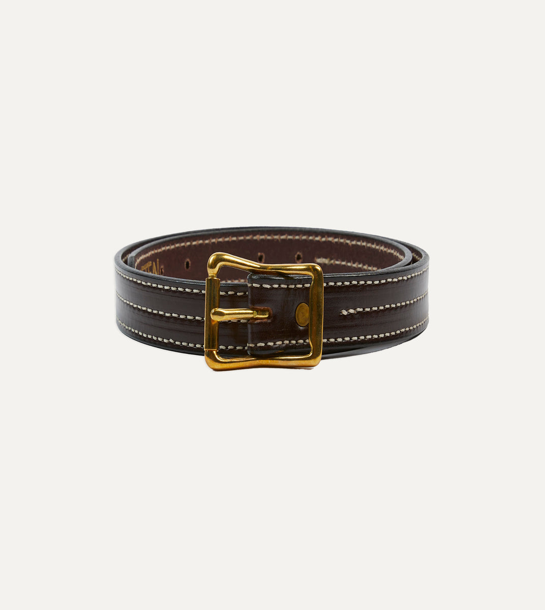 Yuketen Dark Brown Triple Stitched Leather Belt – Drakes US