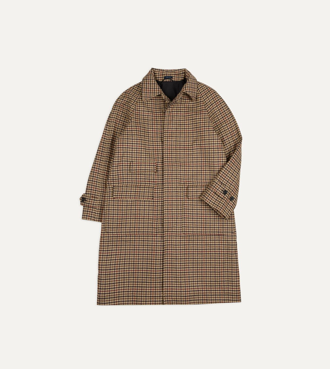 Brown Houndstooth Check Wool Raglan Coat – Drakes US