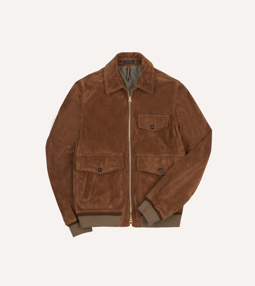 Tobacco Heavyweight Suede A-2 Bomber Jacket – Drakes US