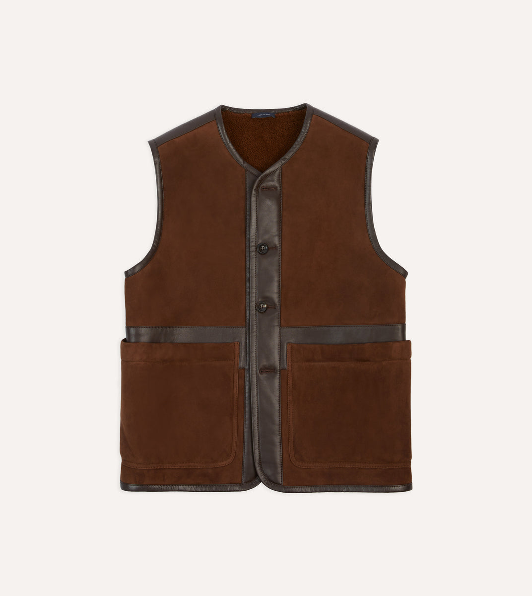 Dark Brown Suede Shearling Vest – Drakes US