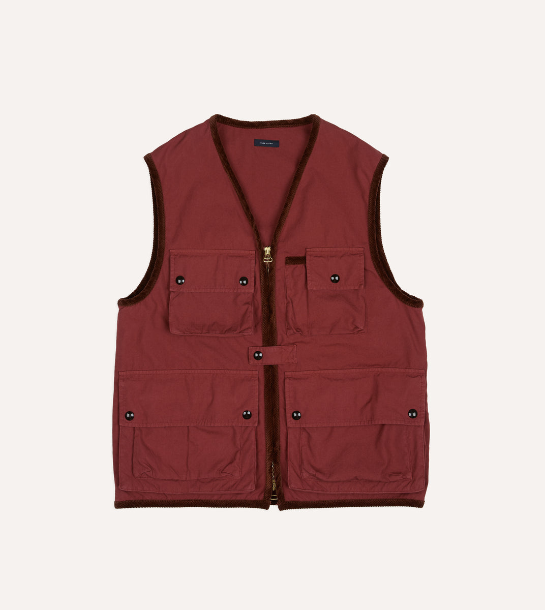 Washed Red Cotton Urban Safari Vest – Drakes US