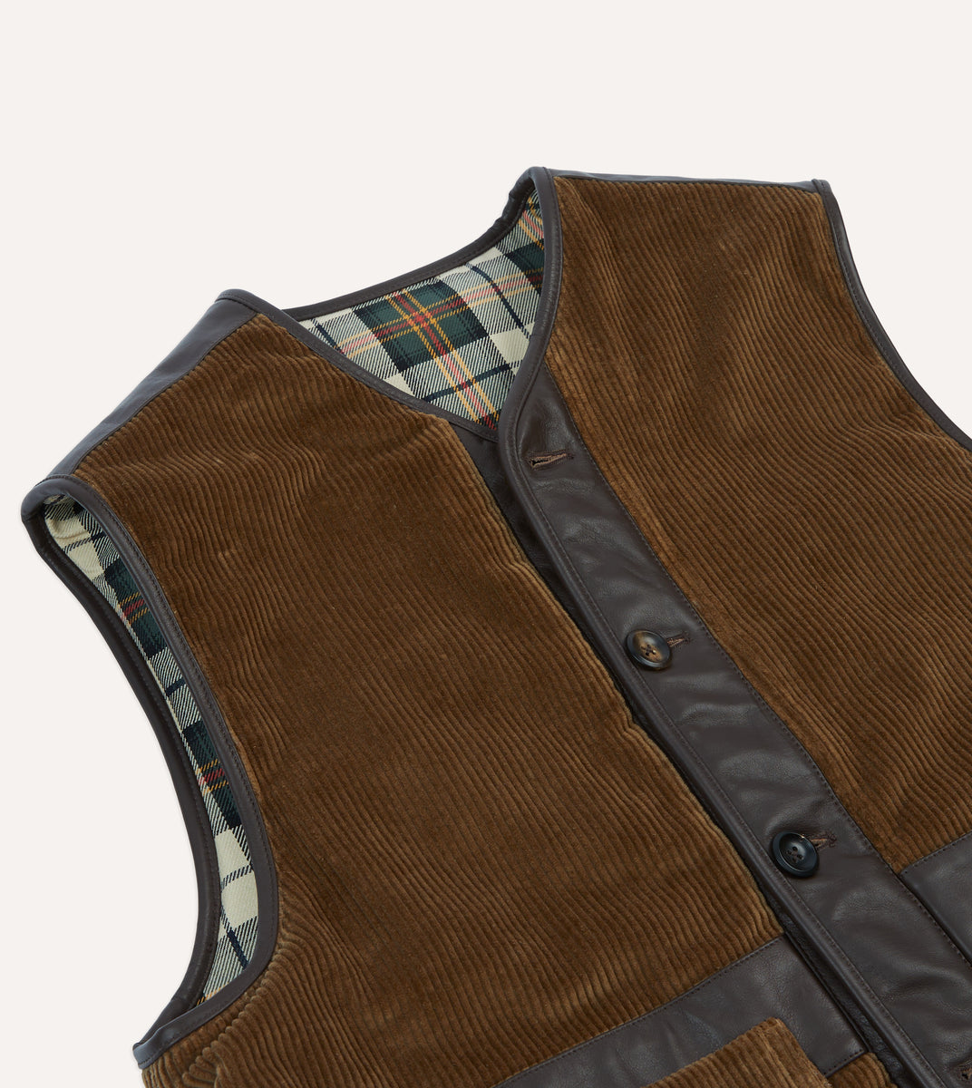 Brown Corduroy Wadded Vest – Drakes US