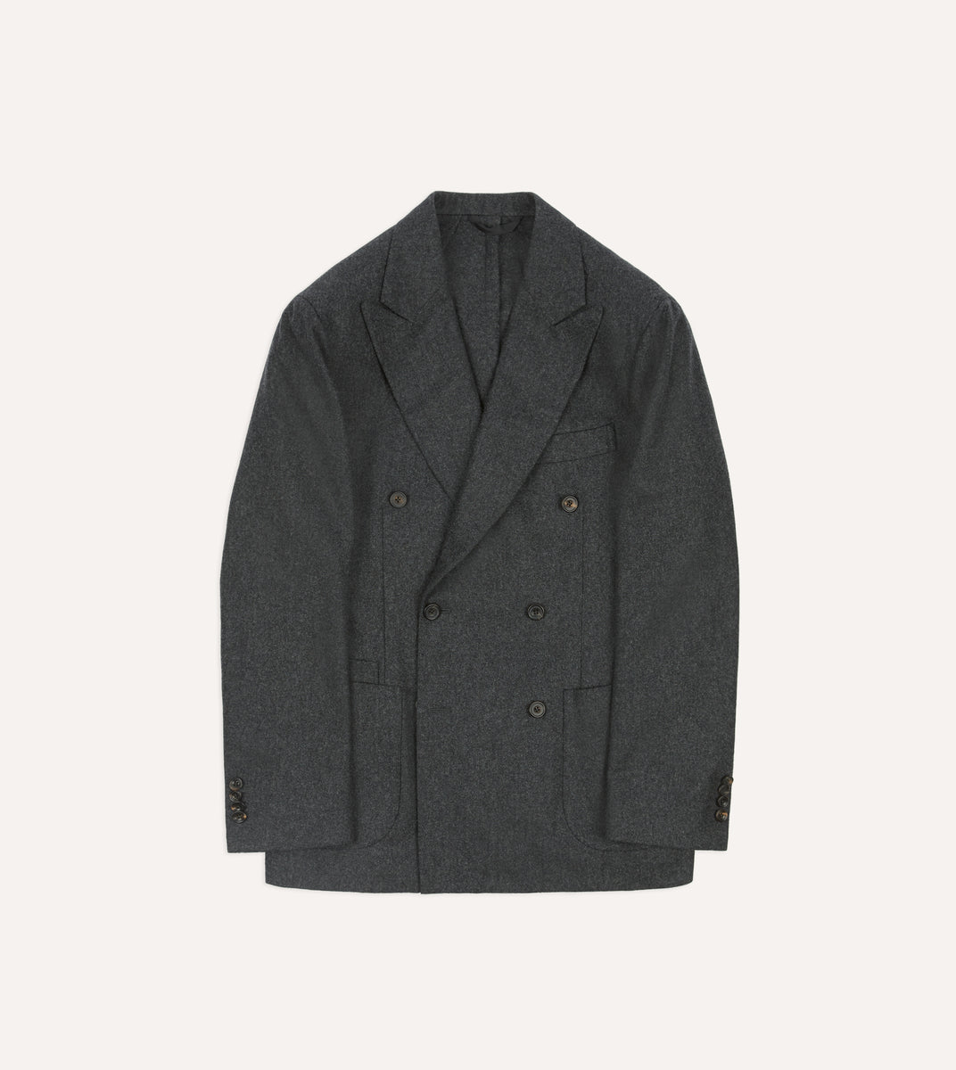 Grey Wool Flannel Double-Breasted Tailored Jacket
