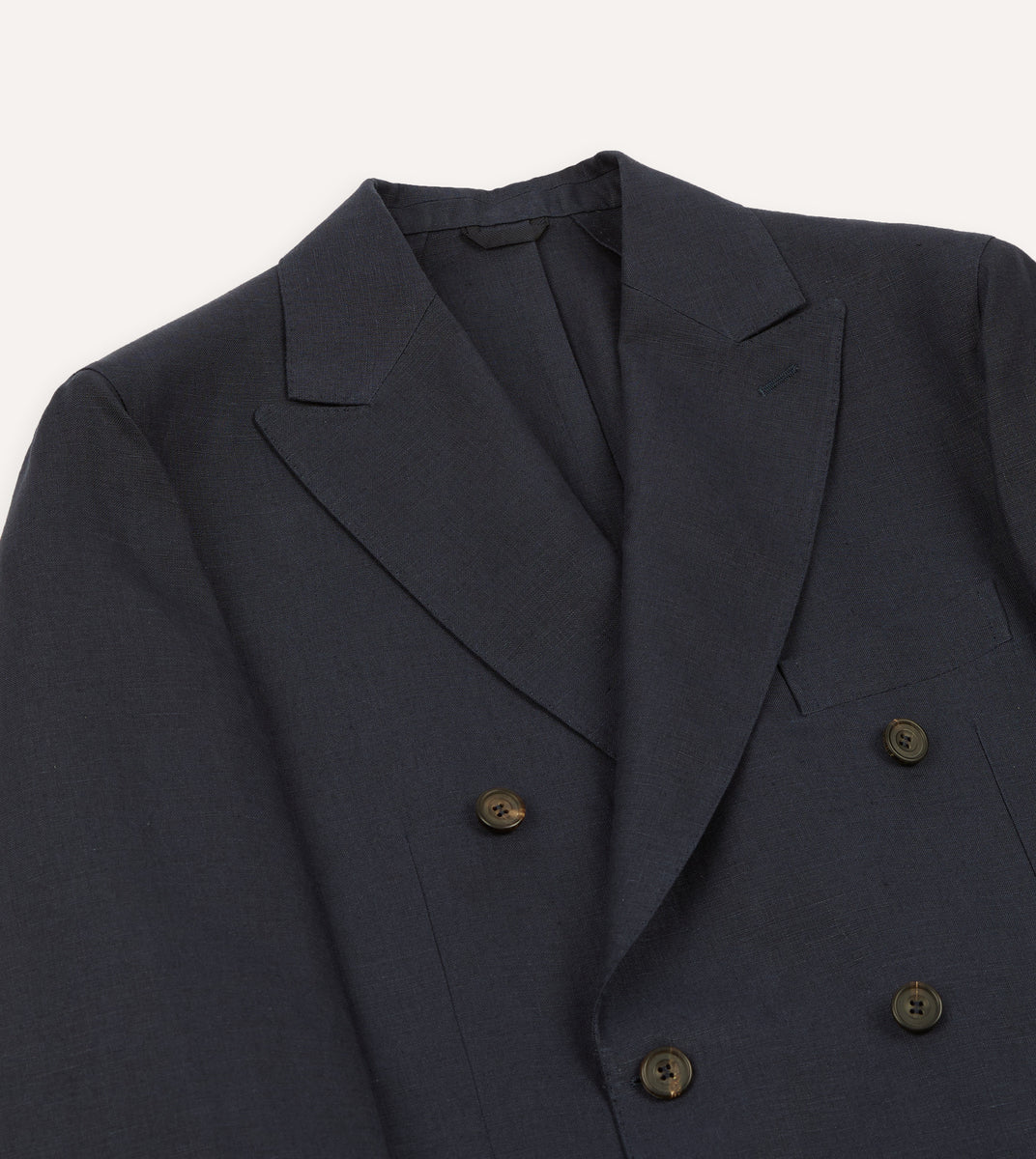 Navy Linen Double-Breasted Tailored Jacket – Drakes US