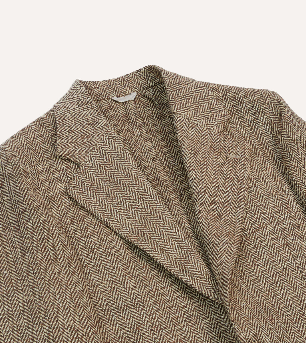 Brown Herringbone Linen-Silk Blazer – Drakes US Brown Herringbone Linen-Silk Blazer – Drakes US