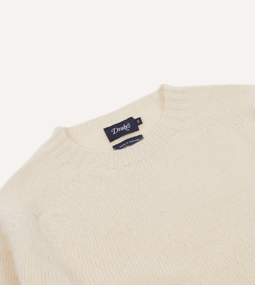 Ecru Brushed Shetland Crew Neck Jumper – Drakes US