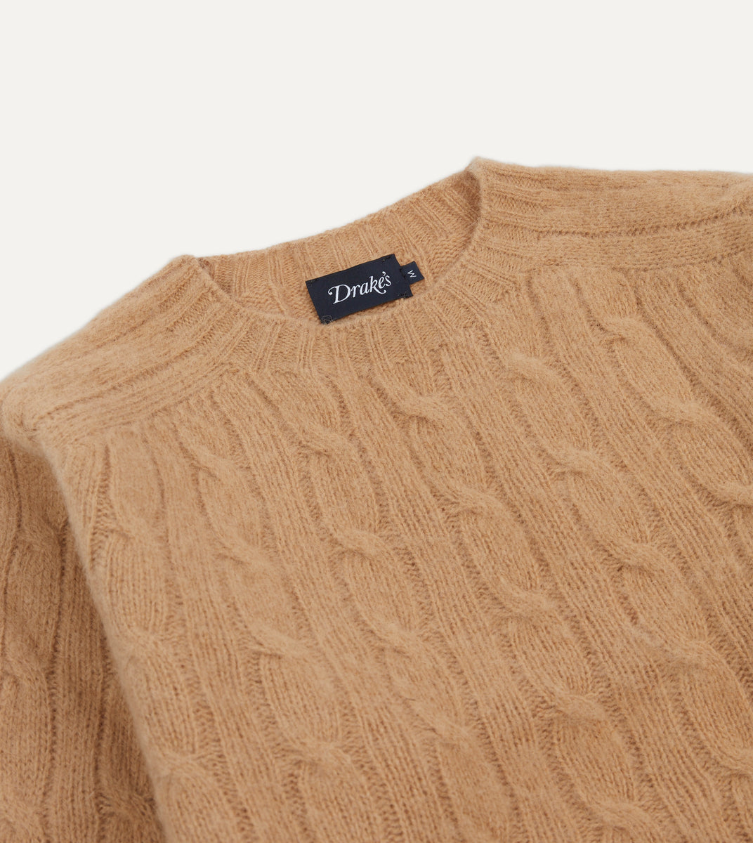 Wheat Brushed Shetland Cable Knit Crew Neck Jumper – Drakes US