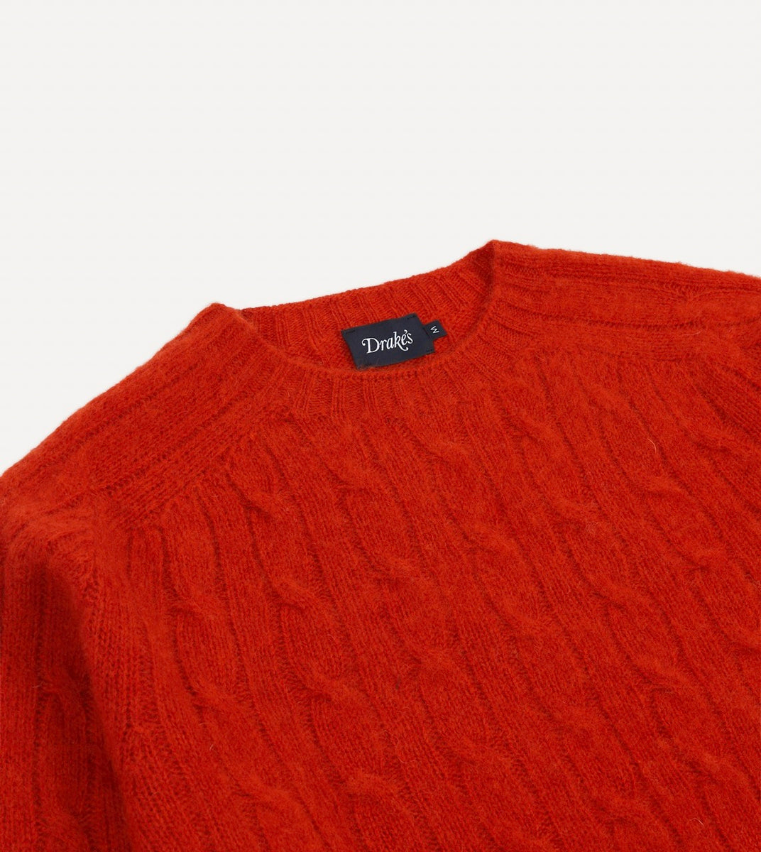 Red Brushed Cable Knit Shetland Crew Neck Jumper – Drakes US