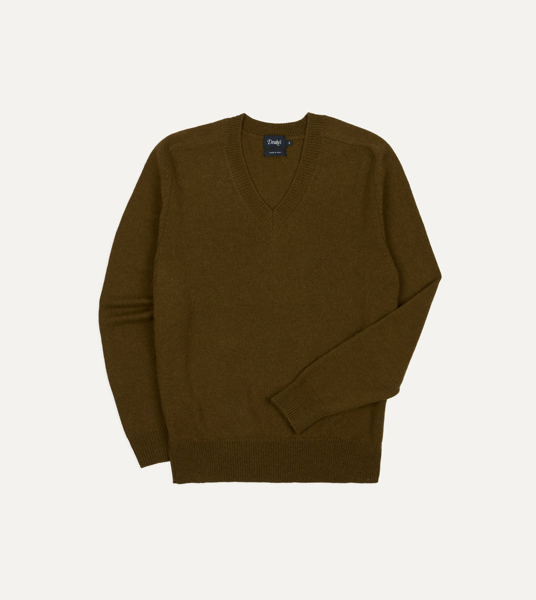 Olive Wool-Alpaca V-Neck Jumper – Drakes US