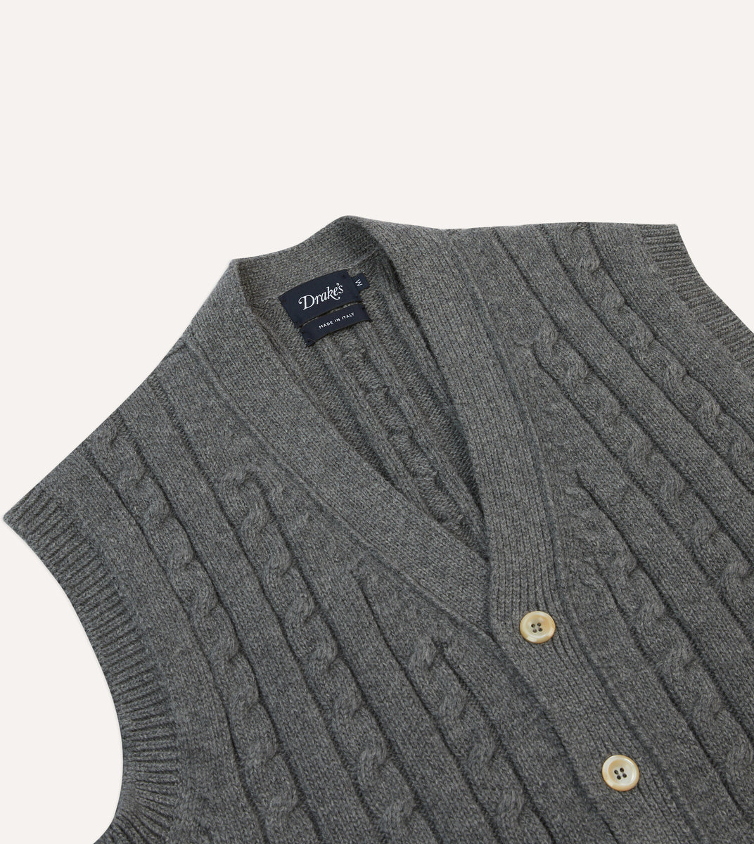 Grey Alpaca Lambswool Cable Knit Sleeveless Cardigan – Drakes US
