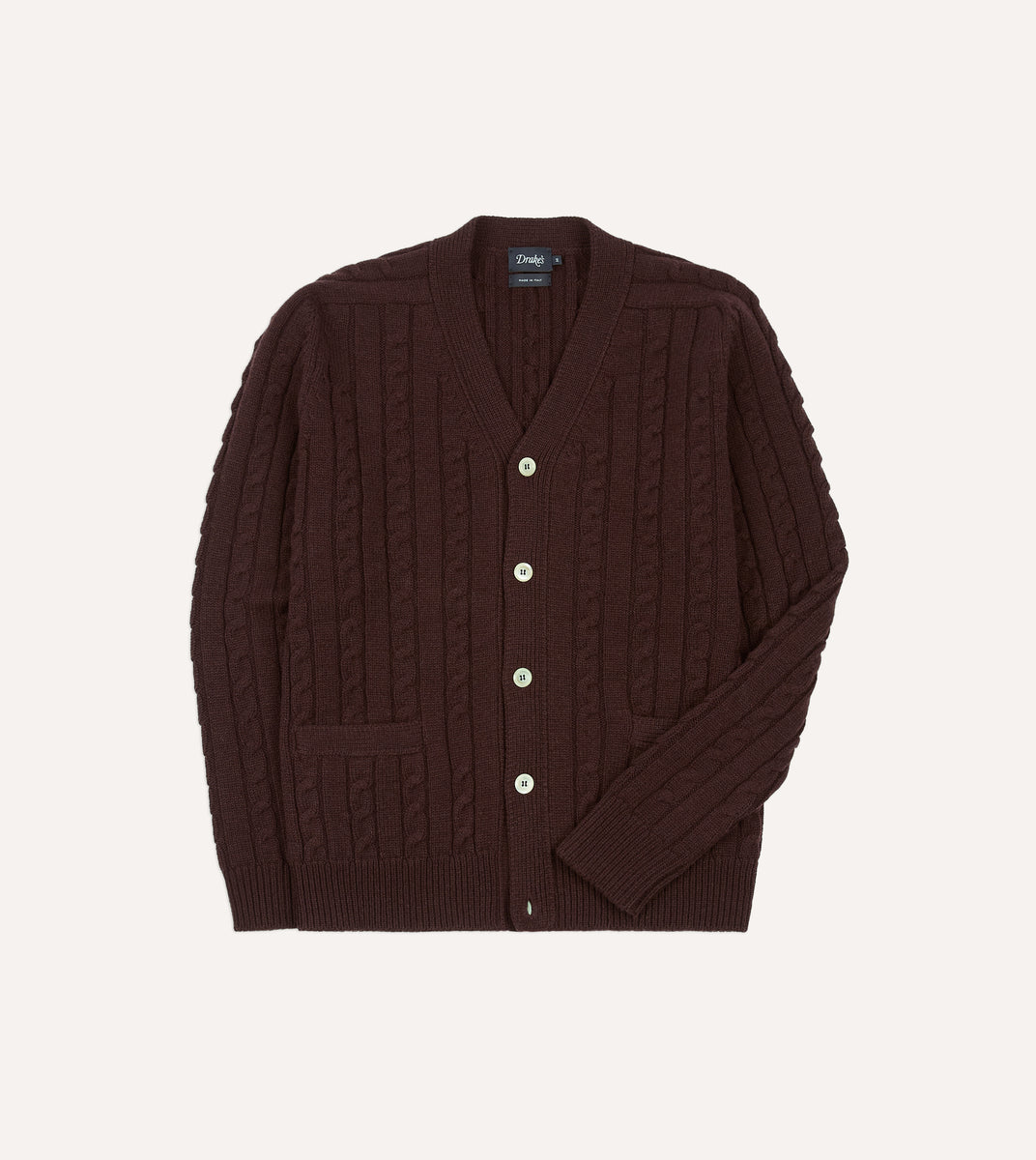 Brown Lambswool 6 Button Cable Knit Cardigan – Drakes US