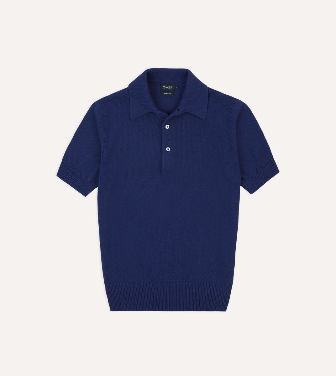 Blue Knitted Crepe Cotton Short-Sleeve Polo Shirt – Drakes US