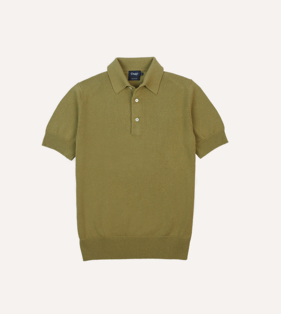 Green Knitted Crepe Cotton Short-Sleeve Polo Shirt – Drakes US