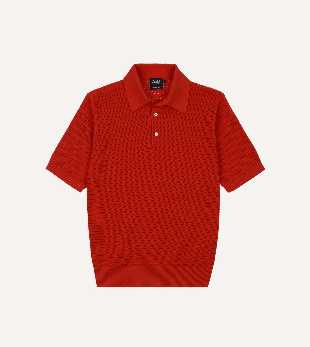 【新品】TOGA KNIT POLO SHIRT Dark Red / 36 Red Waffle Knit Cotton Short-Sleeve Polo Shirt – Drakes US