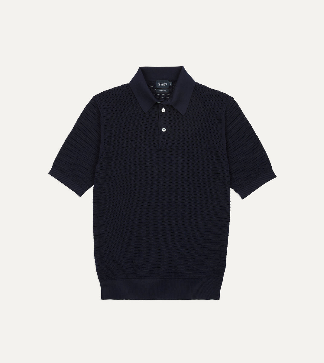 Navy Waffle Knit Cotton Short-Sleeve Polo Shirt – Drakes US