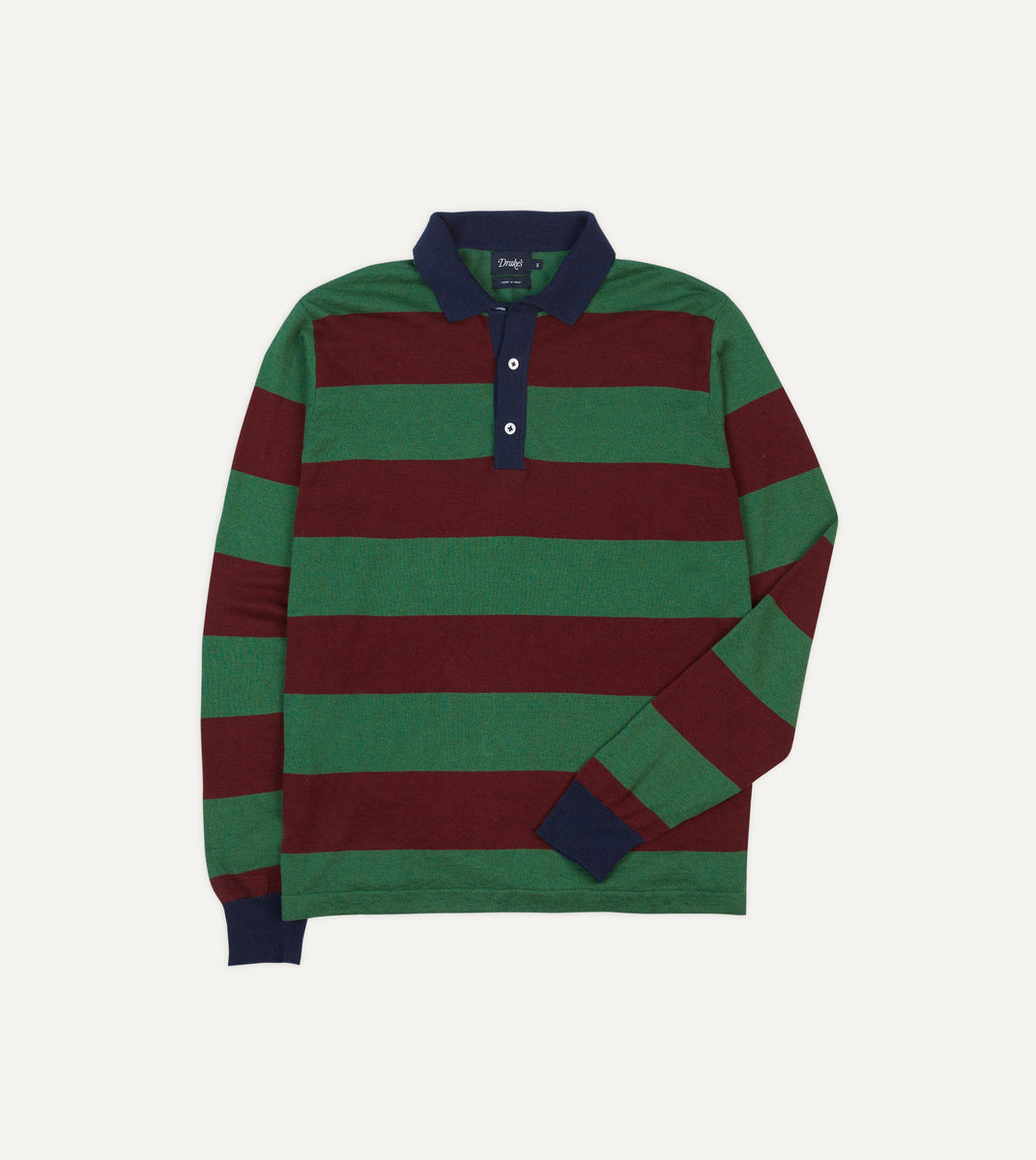 Green and Red Linen Cotton Knitted Rugby Shirt – Drakes US