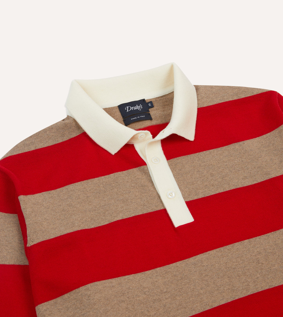 Red and Tan Block Stripe Knitted Rugby Shirt – Drakes US