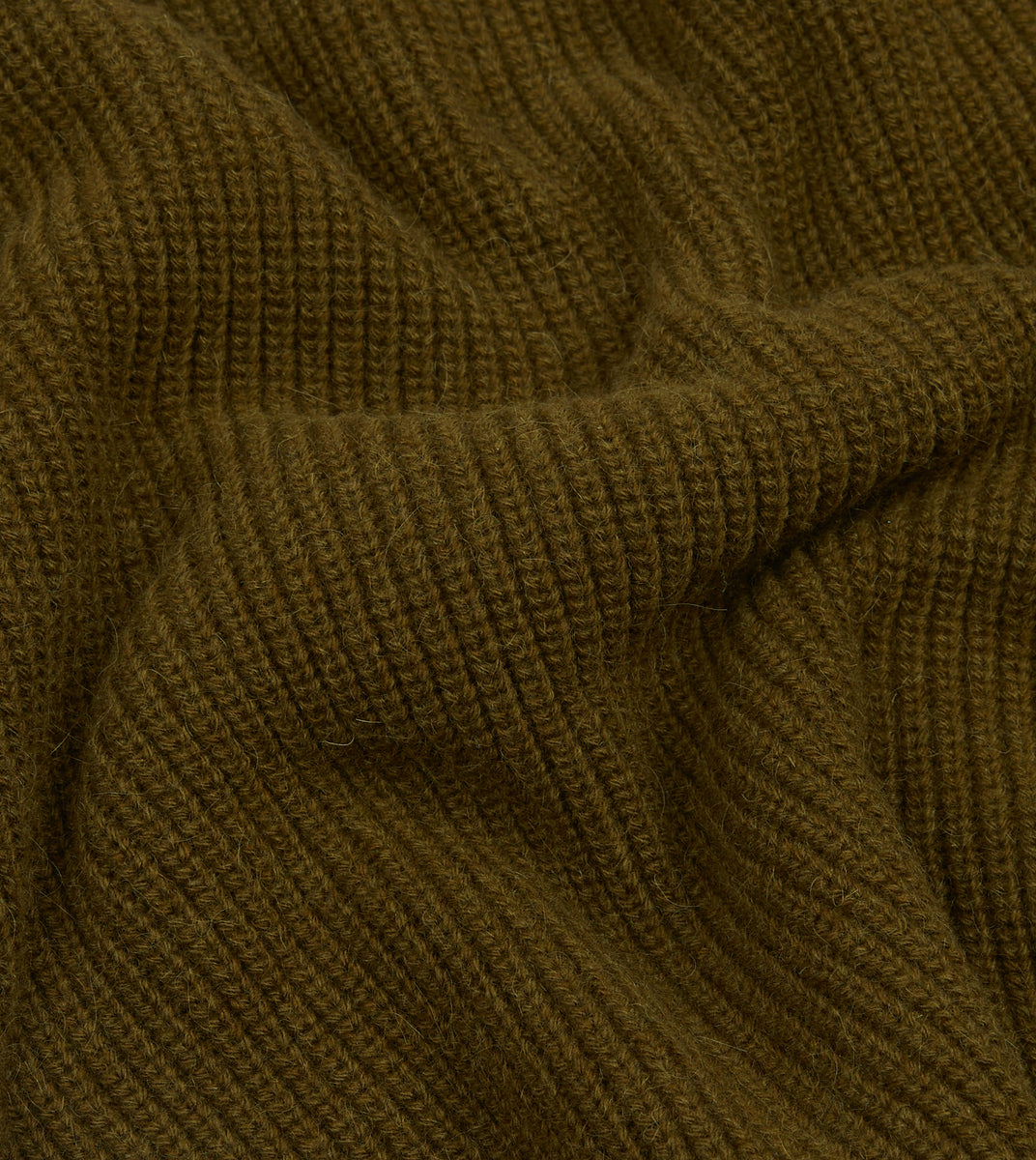 Olive Green Alpaca Lambswool Ribbed Integral Collar Jumper – Drakes US