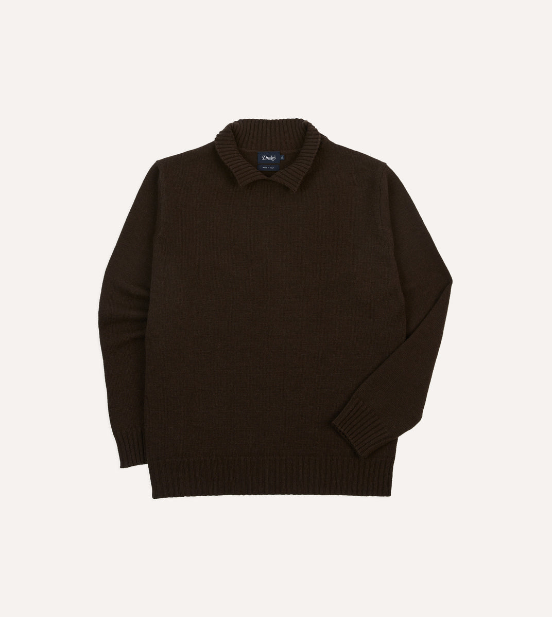 Brown Alpaca Lambswool Ribbed Integral Collar Jumper – Drakes US