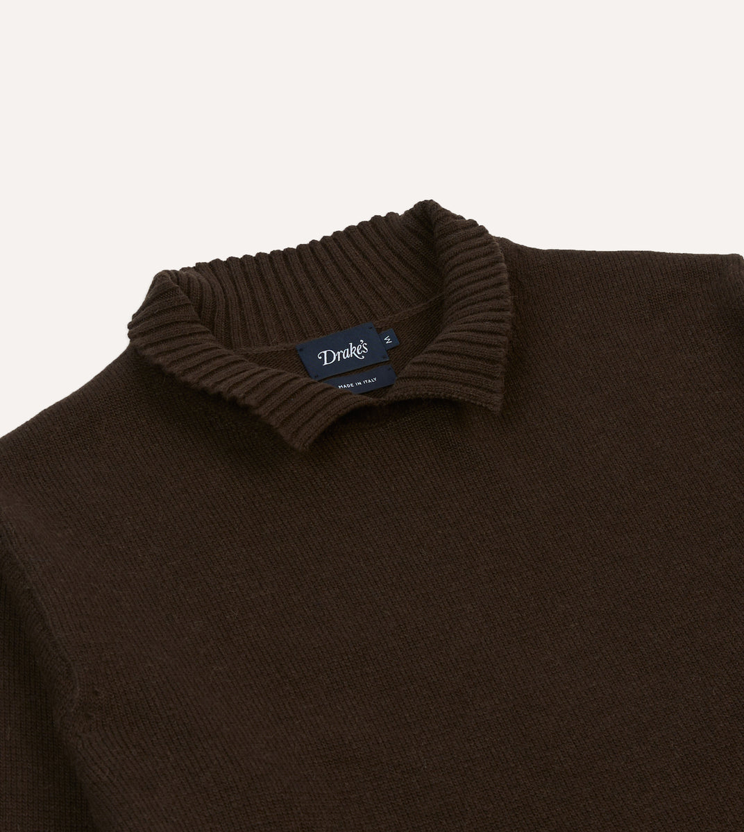 Brown Alpaca Lambswool Ribbed Integral Collar Jumper – Drakes US